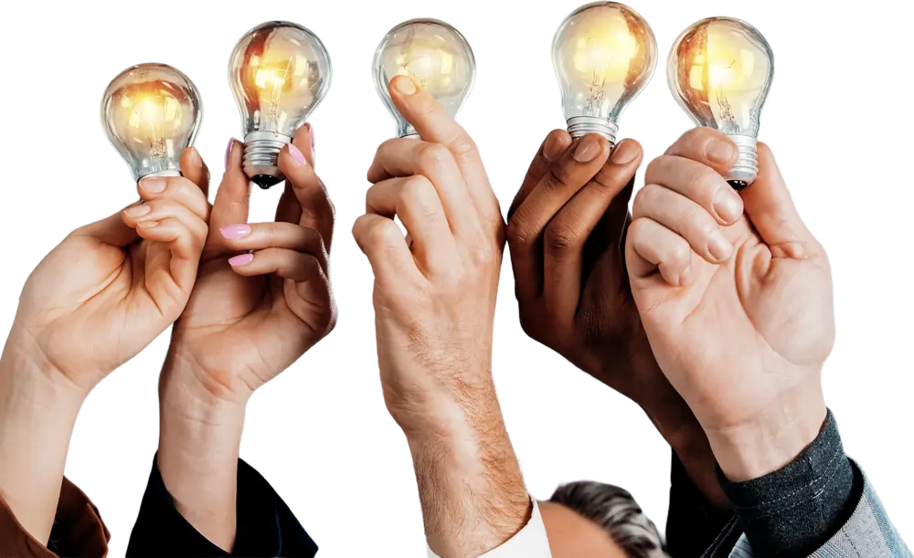 Image hands with lightbulbs